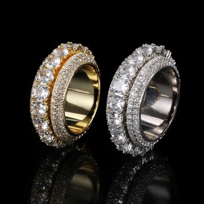 China Hiphop WG116 Bling Iced Out Spinning anillos Para hombres de plata Cubic Zirconia Ring Worry Spinner Eternity Ring Hip Hop Rings Men for sale