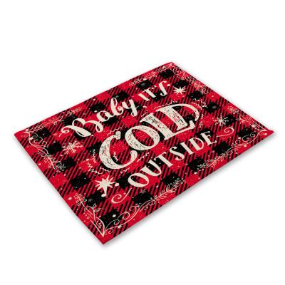 China Christmas Table Place Mat Set Non-Slip Washable Clean Christmas Table Ornament Decoration Merry Christmas Place Mat Plaid Place Mats for Christmas Home Decor for sale