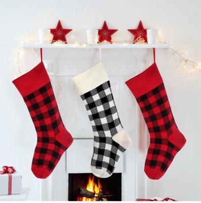 China Durable Plaid Knitted Large Christmas Socks Stocking Stuffer Gift Bag with Santa for Christmas Decorations for sale