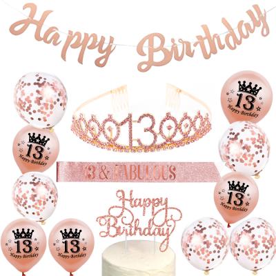 China Birthday Crowns for Girls Happy Birthday Party Queen Glitter Font Sash Set Pink Birthday Crown Set Wedding Balloon Happy Birthday Sash Set for sale