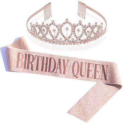 China New Style 2021 Happy Birthday Party Supplies Birthday Sash Rhinestone Crown Hair Ornament Birthday Gifts Sash Kits for sale