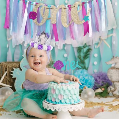 China Party Decorations Mermaid Theme One Year Happy Birthday Decoration Set Birthday Banner for Baby Shower Happy Birthday Party Decorations Supplies for sale