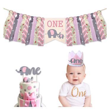 China 1st Party Decorations Happy Birthday Banner Birthday Cake Topper Sign Crown Decoration Set for Girl Baby Shower Birthday Party Decoration Supplies for sale