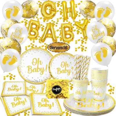 China Durable Baby Shower Decoration Gold Baby Balloons Oh Plates Napkins Party Supplies Baby Shower for sale