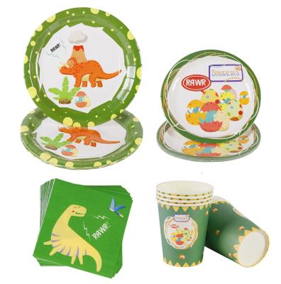 China Disposable Eco-friendly Animal Printing Dinosaur Party Plates Birthday Paper Plates Set Kids Tableware Dinosaur Party Disposable Paper Plate for sale