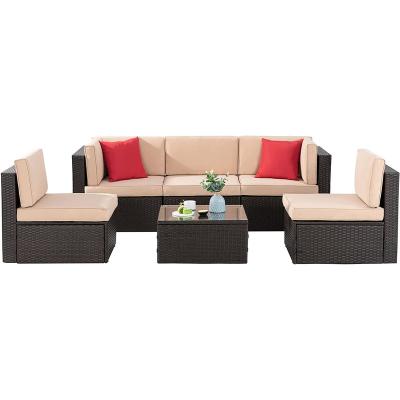 China Modern Outdoor PE Rattan All Weather Sofa Set Patio Combination Furniture 6 Piece Handwoven Wicker for sale