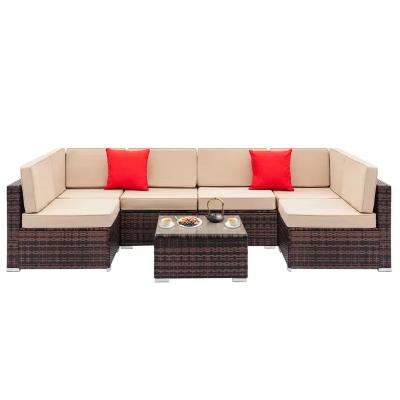 China Modern Outdoor Waterproof Sunscreen Patio Garden Patio Sofa Rattan Design Balcony Rattan FurnFrame Building Style for sale