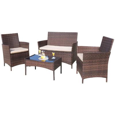 China 4 Piece Backyard Porch Garden Pool Side Wicker Indoor Balcony Set Modern Outdoor Rattan Chair Set Patio Garden Furniture Set for sale