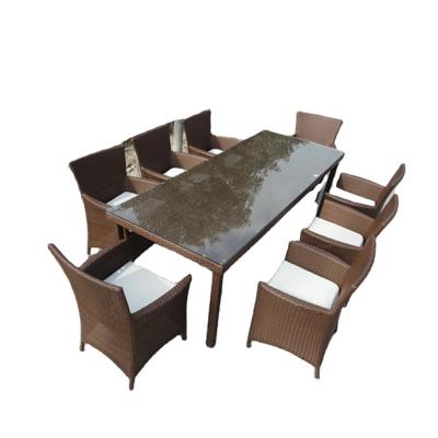 China New Modern Luxury Outdoor Teak Rattan Wood Dining Table 8 Modern Furniture 10 Person Set Garden Patio Seats Rattan Chairs for sale