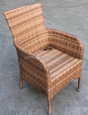 China Garden Chair Low Cost Space Saving Round Armrest Stackable PE Rattan Wicker Dining Chairs for sale