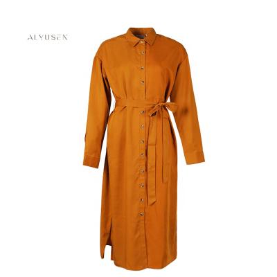 China New Fashion Anti-Static Wear Long Sleeve Puff Button Up Corset Waist Ladies Cotton Maxi Shirt Dresses Women Casual Dress for sale