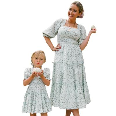 China New Breathable Fashion Flower Girl Summer Digital Mommy And Me Set Autumn Outfits Parent - Child Dress for sale