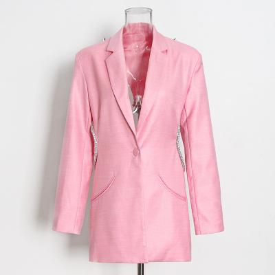 China Anti-wrinkle women blazer 2022 fashion one button ladies sexy backless jackets coat pink long sleeve loose female chic blazer for sale