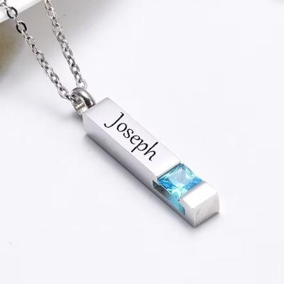 China Other Stainless steel Pet/Human Keepsake Necklace Urn Memorial Remembrance Birthstone Bar Urn Necklace for Ashes for sale