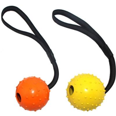 China Viable High Quality Multiple Color Natural Rubber Dog Toy Ball On A Strap Rope Dog Training Toys for sale