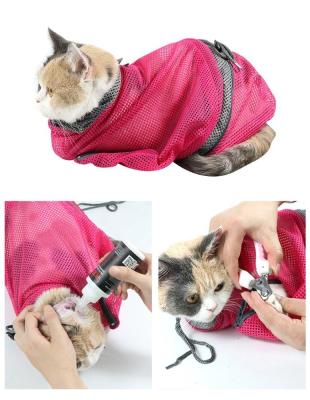 China Viable Detachable Adjustable Pet Cat Grooming Bag for Cats Breathable Mesh Restraint Bag No Scratch Bite and Bath Squirt Nail Trim for sale