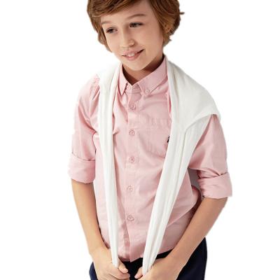 China Anti-Shrink Dress Shirts Logo Boys Button Up Shirt Custom Made OEM Boys Cotton School Uniform Pink Shirts for sale