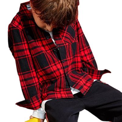 China Hot Selling Anti-Shrink Red Flannel Shirt For Boys Check Shirt New Boys Checked Flannel Shirt for sale