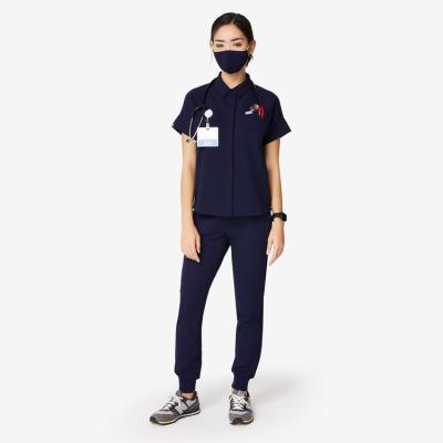 China Hospital Short Sleeve Navy Blue Scrubs Elegant Suit Nurse Scrubs Suit For Doctor And Nurses for sale