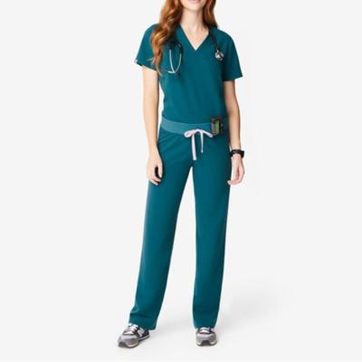 China Simple Super Soft Hospital V-Neck One Pocket Nurses Scrub Sets Women for sale