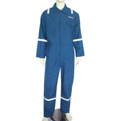 China Light Blue Cotton Firefighter Coveralls With Reflective Tape Custom Embroidered Safety Coveralls With Pockets for sale