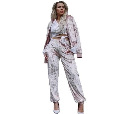 China Reversible Pink Shinny Bling Fashion Plus Size Tracksuit For Lady Reversible Jogger Style Velvet Tracksuit for sale