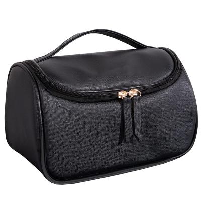 China Lady's Customized Logo PU Leather Travel Bag Men's Toiletry Bag Cosmetic Wash Bag Black for sale