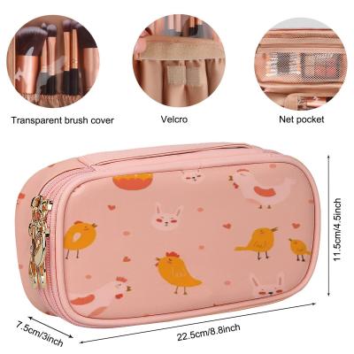 China Fashion Makeup Bag Small Travel Cosmetic Bag For Women Girls Makeup Brushes Bag Portable 2 Layer Cosmetic Case With Brush Organizer for sale