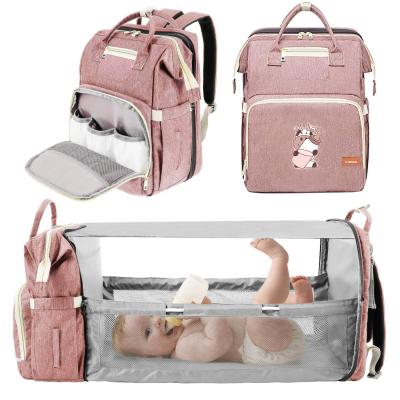 China Travel Backpack Waterproof Baby Crib Mummy Nappy Diaper Foldable Diaper Bag With Bed for sale