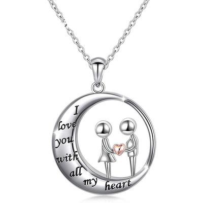 China PONEES FASHION Hot Selling Valentine's Day 925 Sterling Silver Moon Pendant Necklace for Couples Gifts for sale