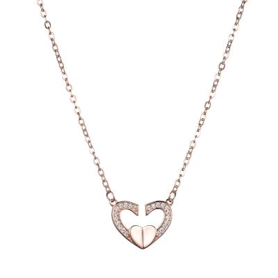 China FASHIONABLE Double 925 Sterling Silver Heart Pendant Necklace from PONEES for sale