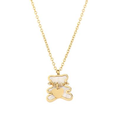 China Wholesale PONEES FASHION Jewelry Supply China Stainless Steel Bear Pendant Necklace For Women Girls Gift for sale