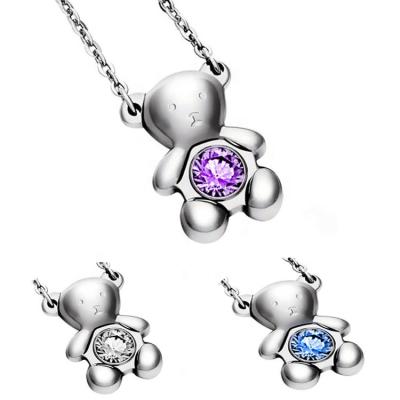 China Hot Sale TRENDY Crystal Bear Pendant Stainless Steel Custom PONEES Chain Necklaces Jewelry For Women Girls for sale