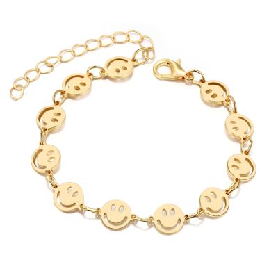 China 2021 FASHIONABLE PONEES Factory Produce Customized Fashion Jewelry Brass Gold Plated Smiley Face Bracelets For Women for sale