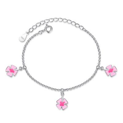 China Pink flower 925 Sterling Silver Children Jewelry Wholesale fashion TRENDY PONEES 2021 new for sale