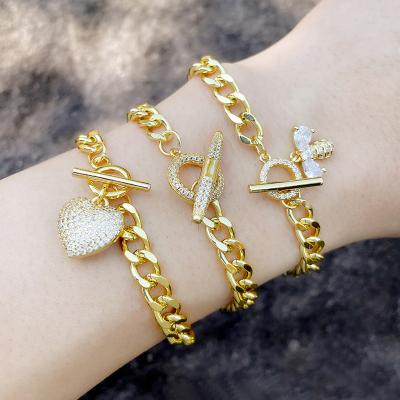 China PONEES Jewelry New Design Trendy Hip Hop Jewelry Women Fashion Simple Geometric Heart Bracelet For Girls for sale