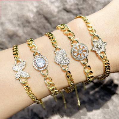 China FASHIONABLE PONEES Hip Hop Cuban Bracelet Zircon Butterfly Heart Shape Female Creative Bracelet For Women Jewelry Wholesale for sale