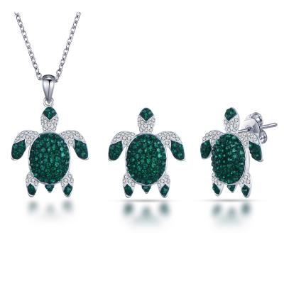 China FASHIONABLE Wholesale PONEES Animal Jewelry Set Pave Set Crystal Turtle Tortoise Necklace And Earrings Jewelry Sets In Rhodium Color for sale