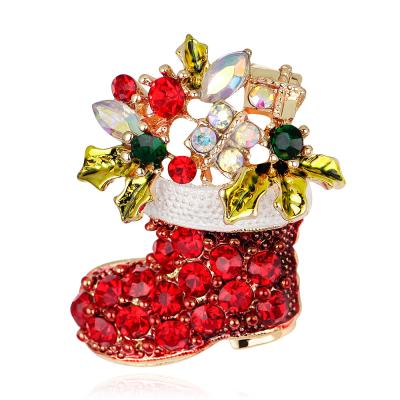 China Christmas PONEES Theme Factory Direct Sales Christmas Sock Brooch Rhinestone Crystal Brooch Pin for sale