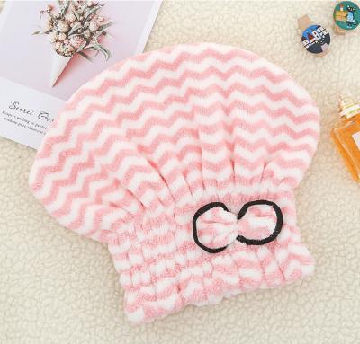 China QUICK DRY Towel Hair Shape Hat Net Round Covers 5 Colors Microfiber Fast Drying Head Wraps Turban Hair Hats With Bowknot for sale