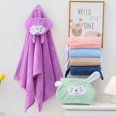 China Factory Wholesale Logo Microfiber Terry Bath Towel Custom Cartoon QUICK DRY Kids Poncho Children Hooded Bath Beach Wearable Towels for sale