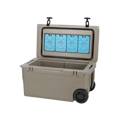 China New Waterproof 55QT Heavy Duty LLDPE Rolled Rotomolded Ice Cooler Box With Wheels for sale