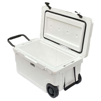 China Waterproof 2020 New Arrival 55QT Heavy Duty Rotomolded Picnic Ice Chest Hard Cooler Box With Wheels for sale