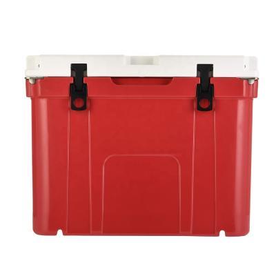 China OEM waterproof 55QT rotomolded plastic ice cooler box with bottle opener rule mold on lid wheels available for sale