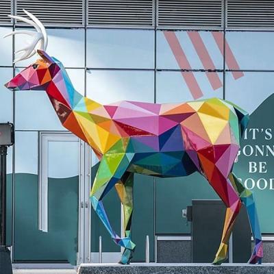 China China Mall / Big Street Colorful Geometric Fiberglass Christmas Deer Sculpture Decoration for sale