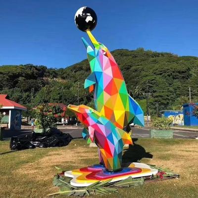 China China Customizing Outdoor Hand Painted Colorful Geometric Fiberglass Dolphin Animal Sculpture for sale