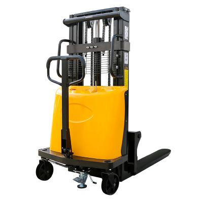 China Hotels semi-Electric Fork Lifter 1 Ton Forklift Walking Pallet Stacker Electric Semi Electric Stacker for sale