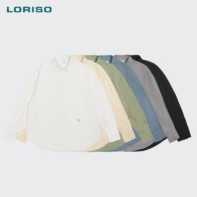 China Solid Color Heavy Good Quality Single Lapel Fashion Anti-wrinkle LORISO Loose 100% Cotton Men's Shirt for sale