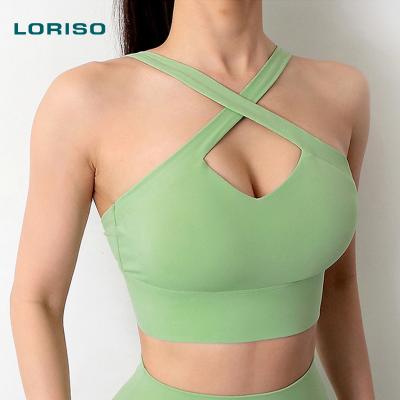 China 2021 Summer Fashion Breathable Pure Color Naked Feeling Gym Sports Vest Ticking-tock Fitness Workouts Yoga Bra for sale