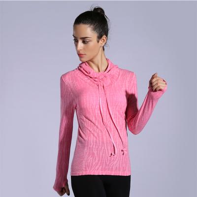 China OEM breathable hooded design quick dry fitness women fitness sports gym yoga custom seamless jacket high elasticing for sale